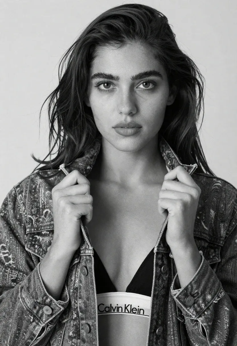 Striking Black And White Portrait Young Woman With Long Dark