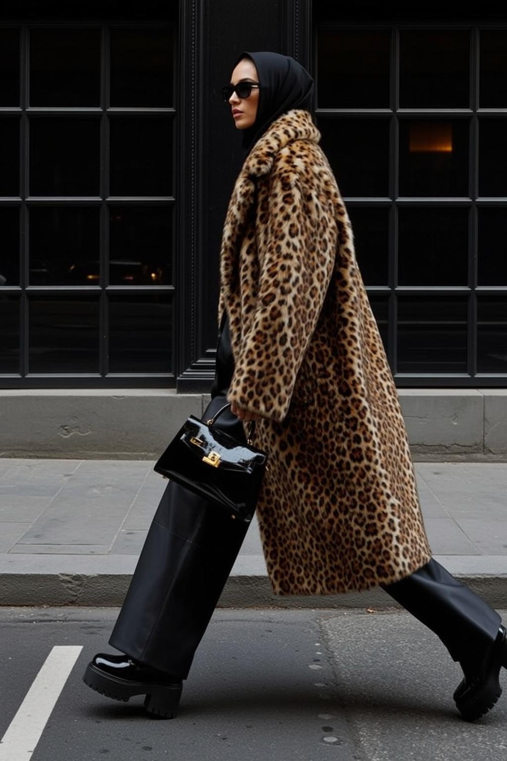 Fashion Week Black Fair Hijab Wide-leg Pants