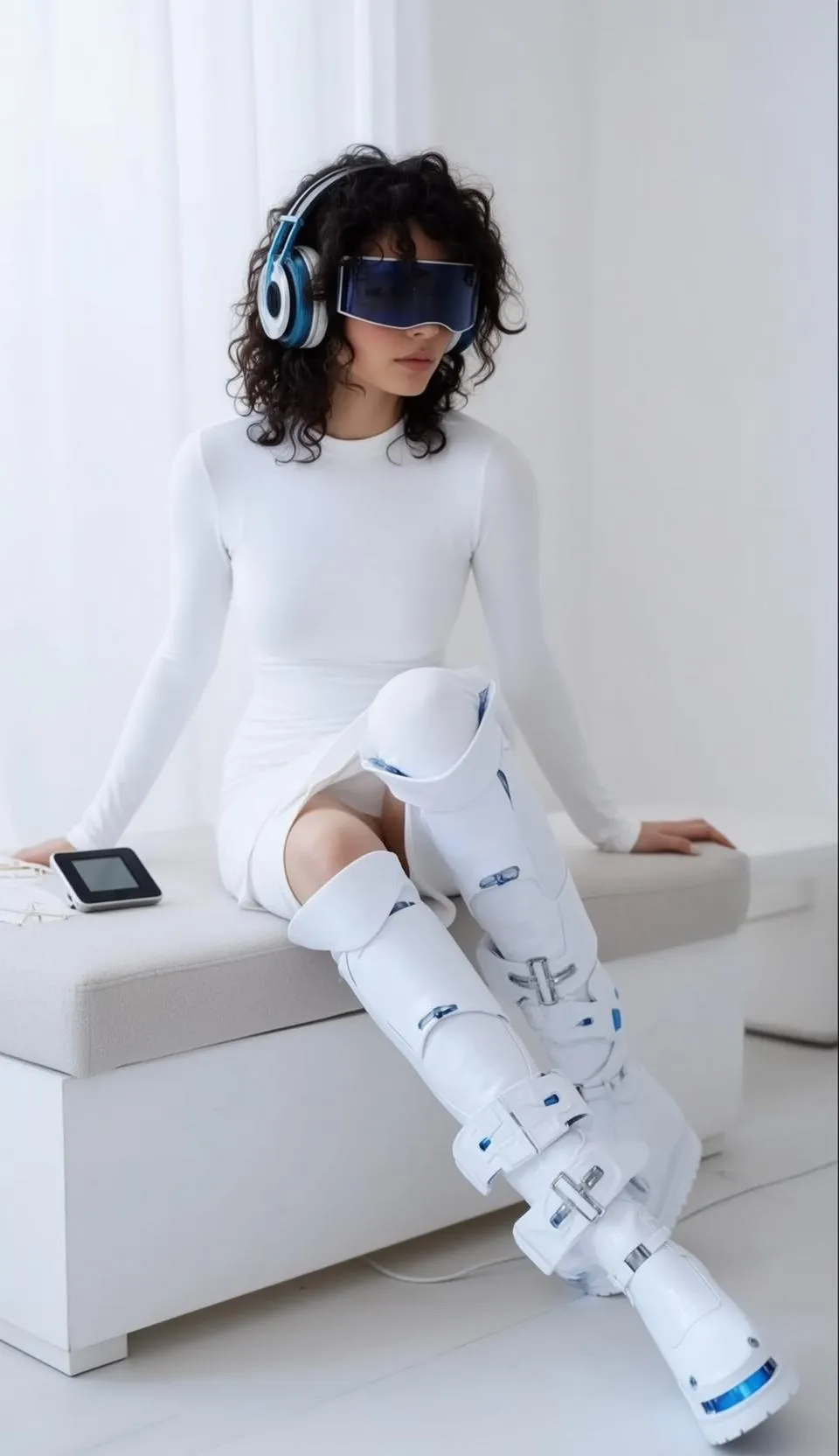 White Knee Futuristic Long Sleeved White Minimalist White Room White