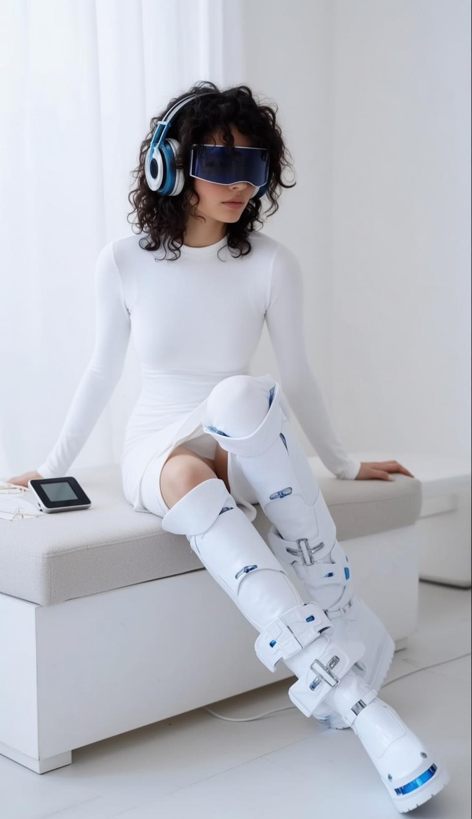 White Knee Futuristic Long Sleeved White Minimalist White Room White