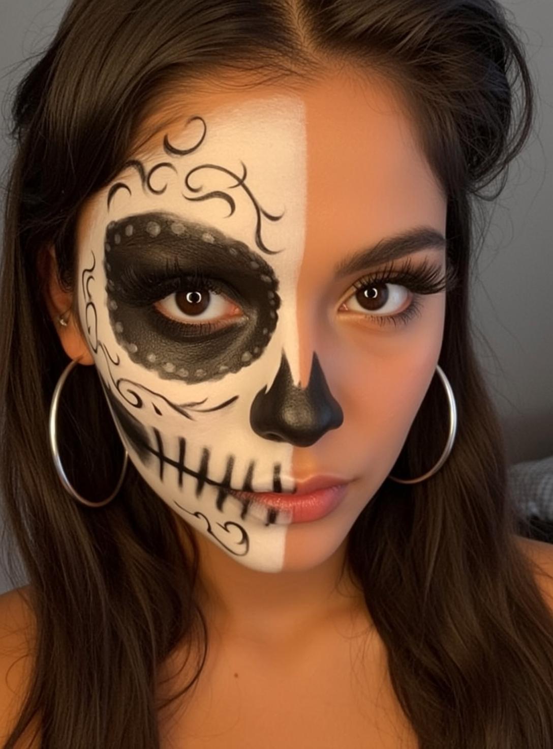 Halloween Makeup Young Long Dark Brown Wavy