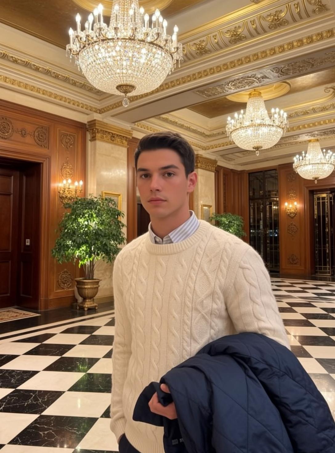 Cable Knit Sweater Jacket Pose