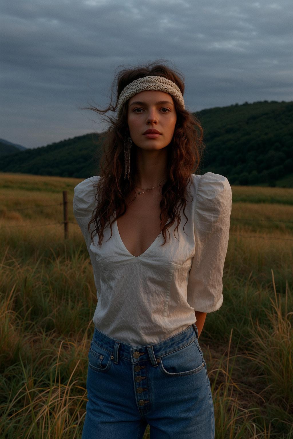 White Blouse Headband Jeans