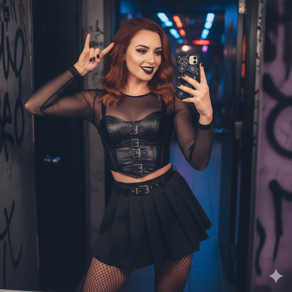Urban Hallway Mirror Selfie Rock Hand Sign