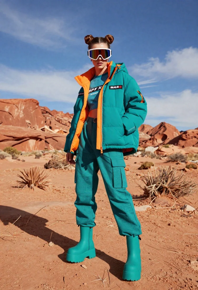 Full-body Fashion Shot Model Standing Desert Landscape With Red Rock reference photo