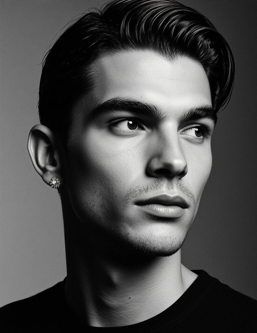 Black And White Medium Close-up Portrait Young Man Shot From
