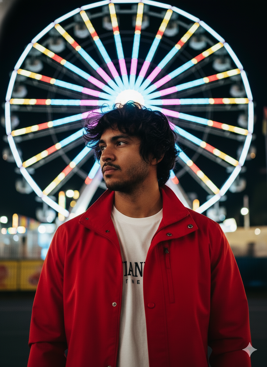 Editorial Portrait In A Festive Amusement Park