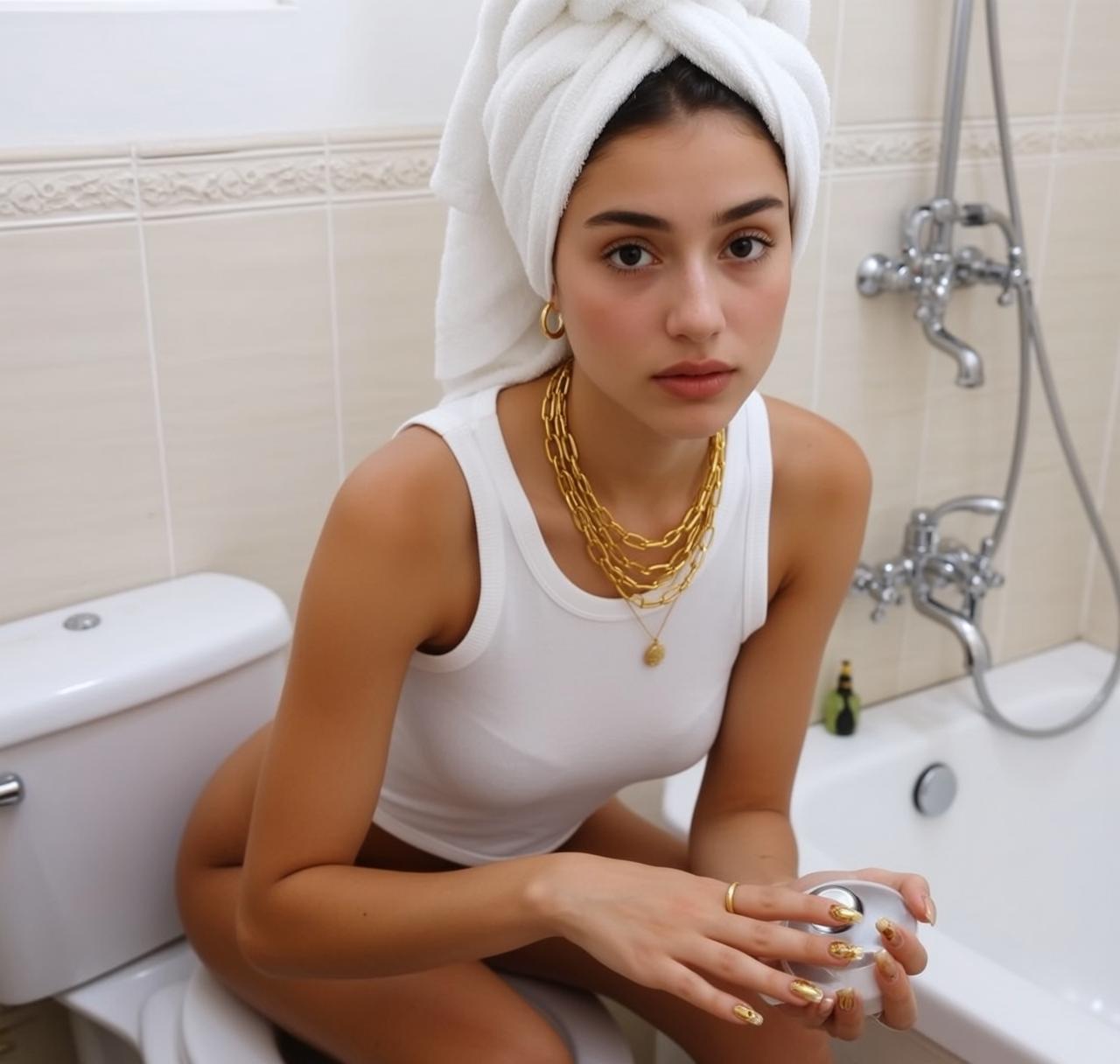 Indie Young Dark Brown Wrapped White Towel