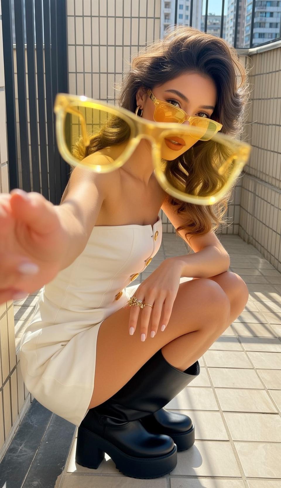Creative Young Long Wavy Brown Tan White