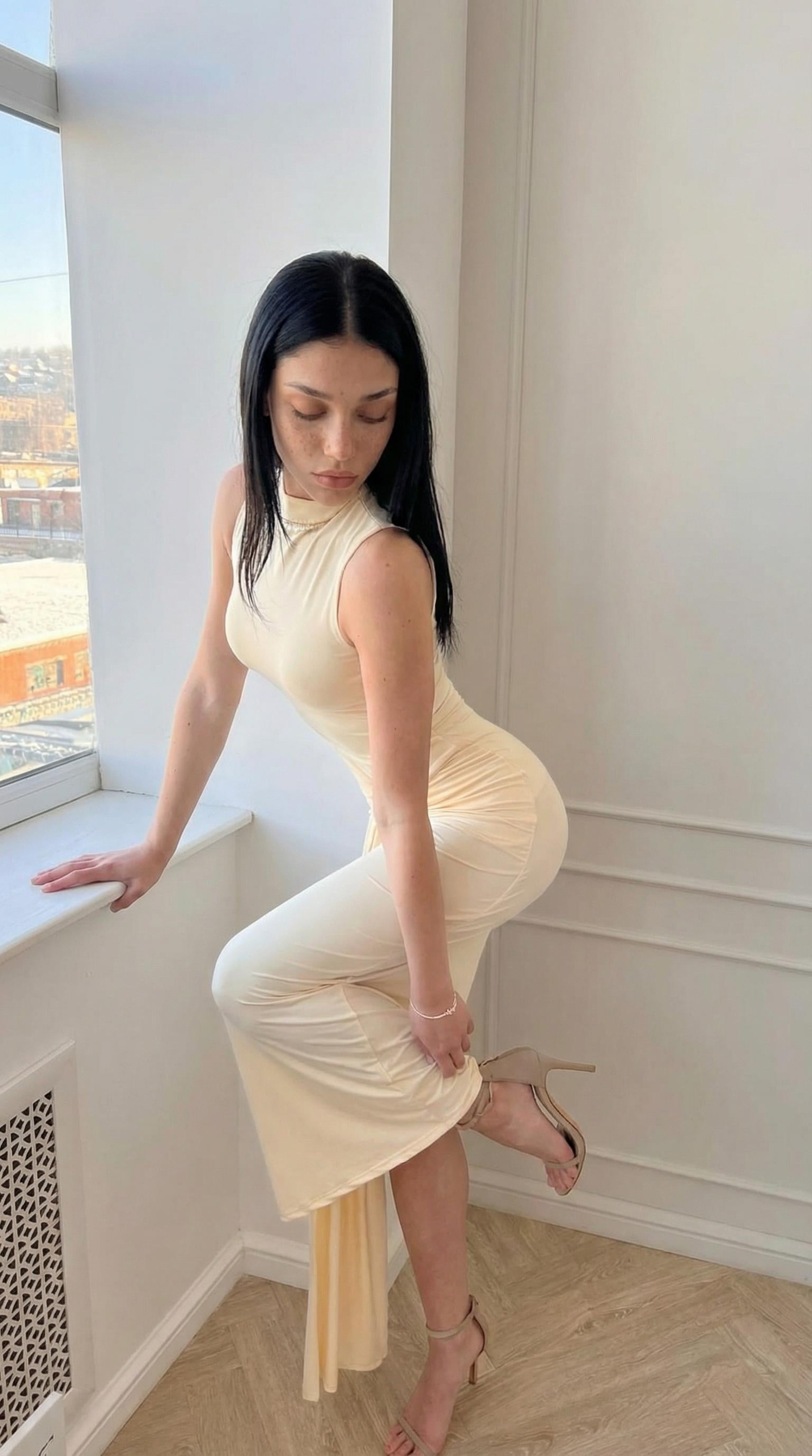 Cream Maxi Dress By Large Window Natural Light