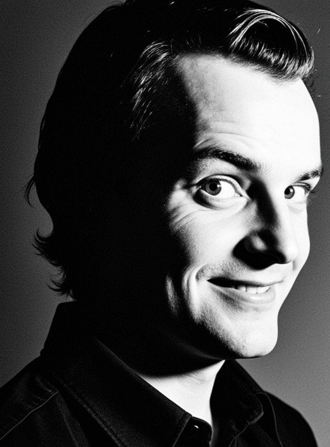 Photorealistic Black And White Medium Close-up Portrait Man With Dark