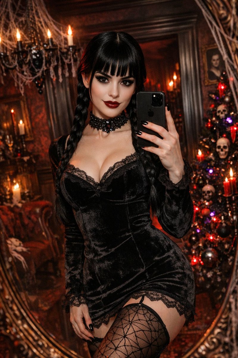 Gothic Victorian Wednesday Christmas Mirror Selfie