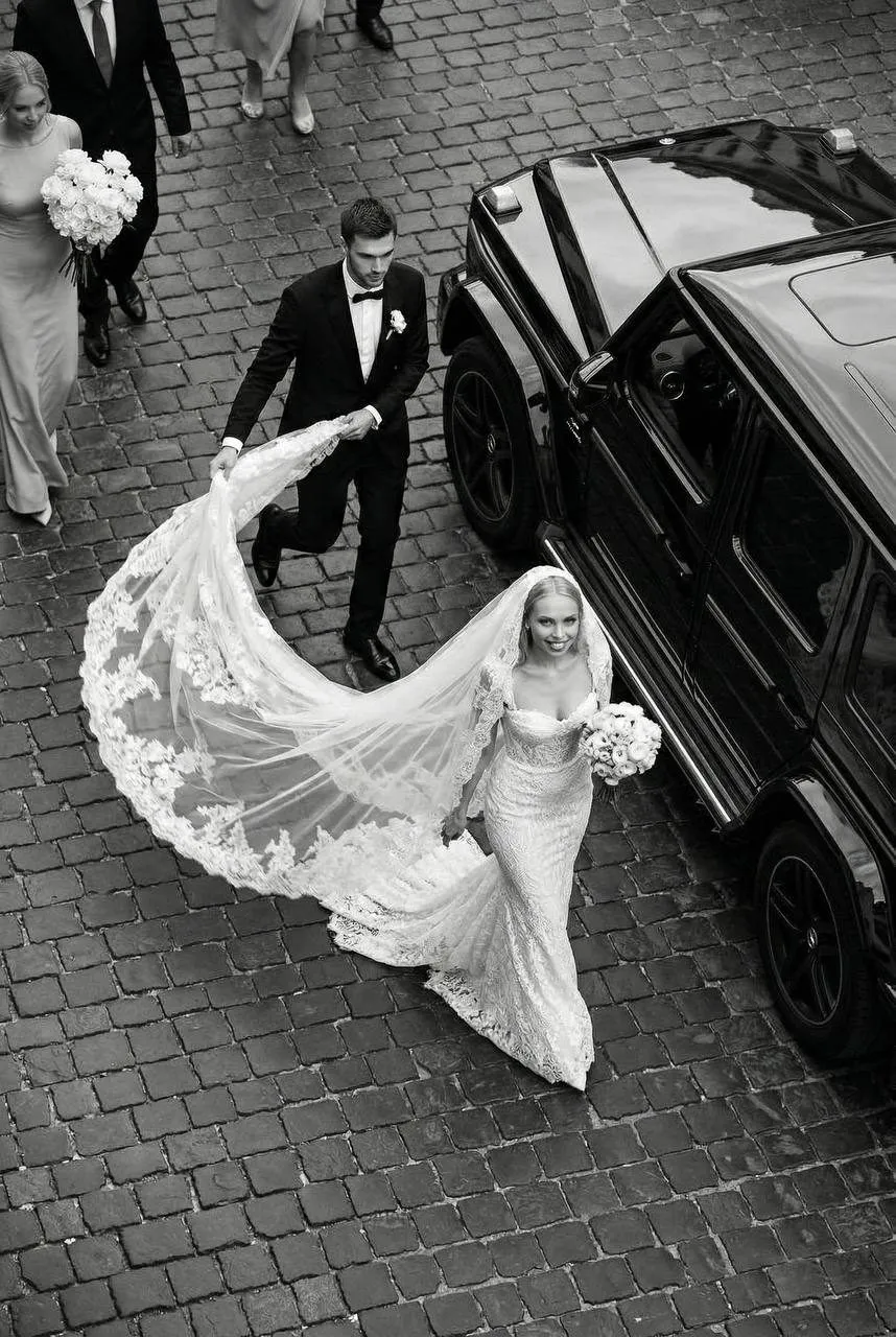 Realistic Drone View Wedding Photo Black White