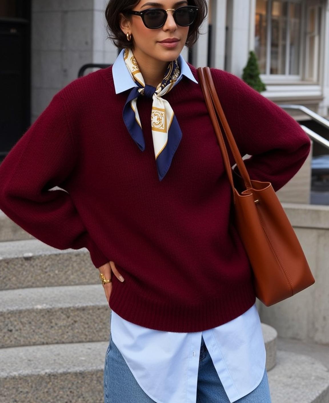 Burgundy Sweater Urban Stairs