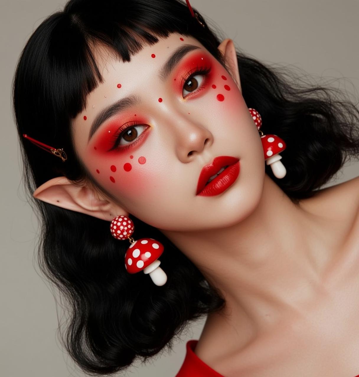 Halloween Makeup Young Black Wavy Bangs Pale