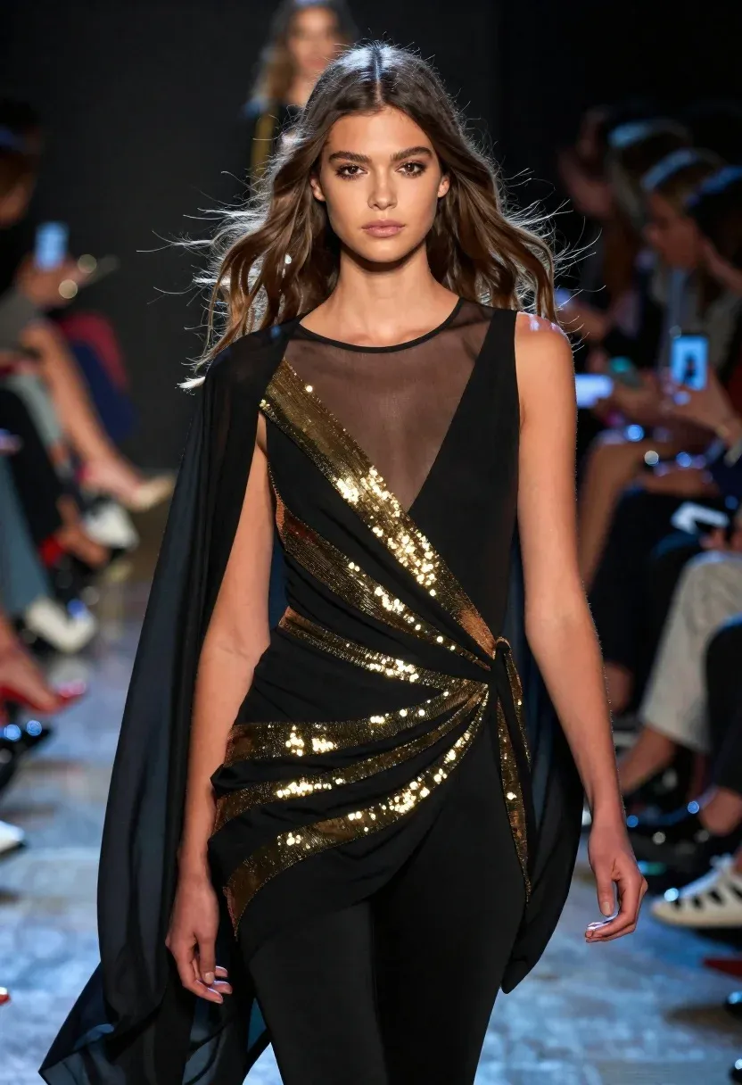 Medium And Scene High-fashion Runway Shot Confident Female Model Walking