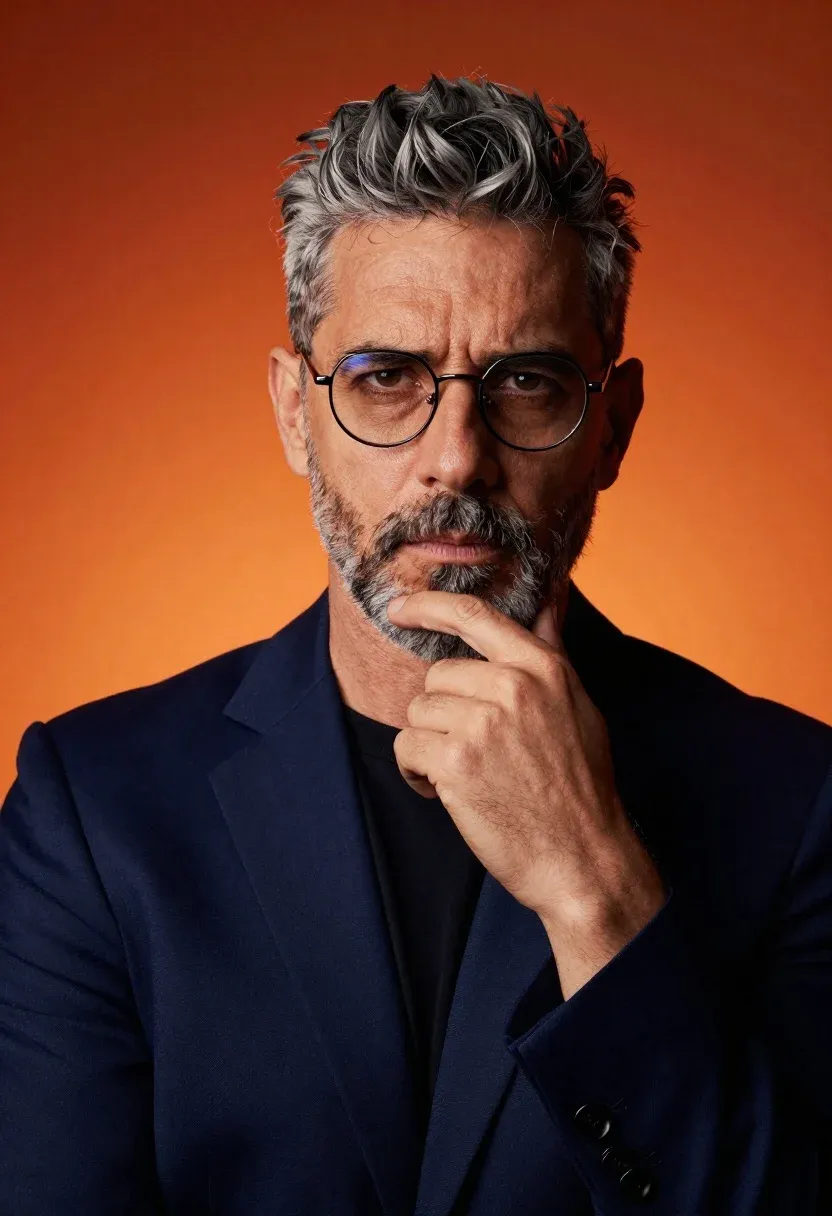Confident Man With Short Salt-and-pepper Hair And Light Beard Gazes