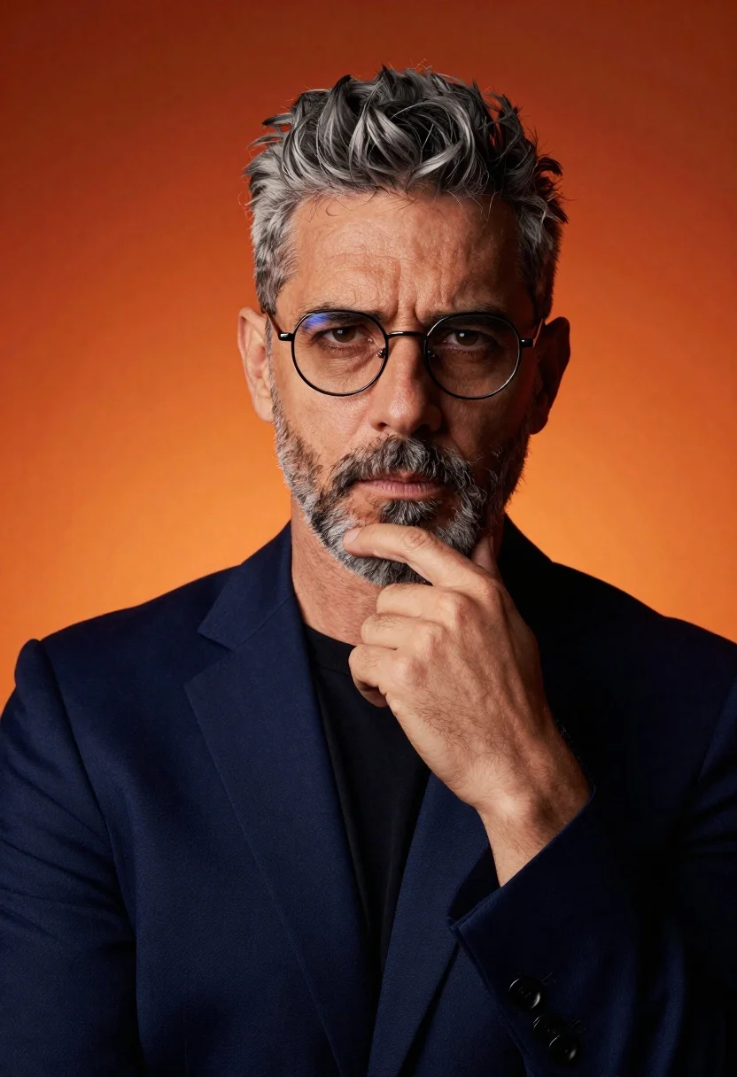 Confident Man With Short Salt-and-pepper Hair And Light Beard Gazes