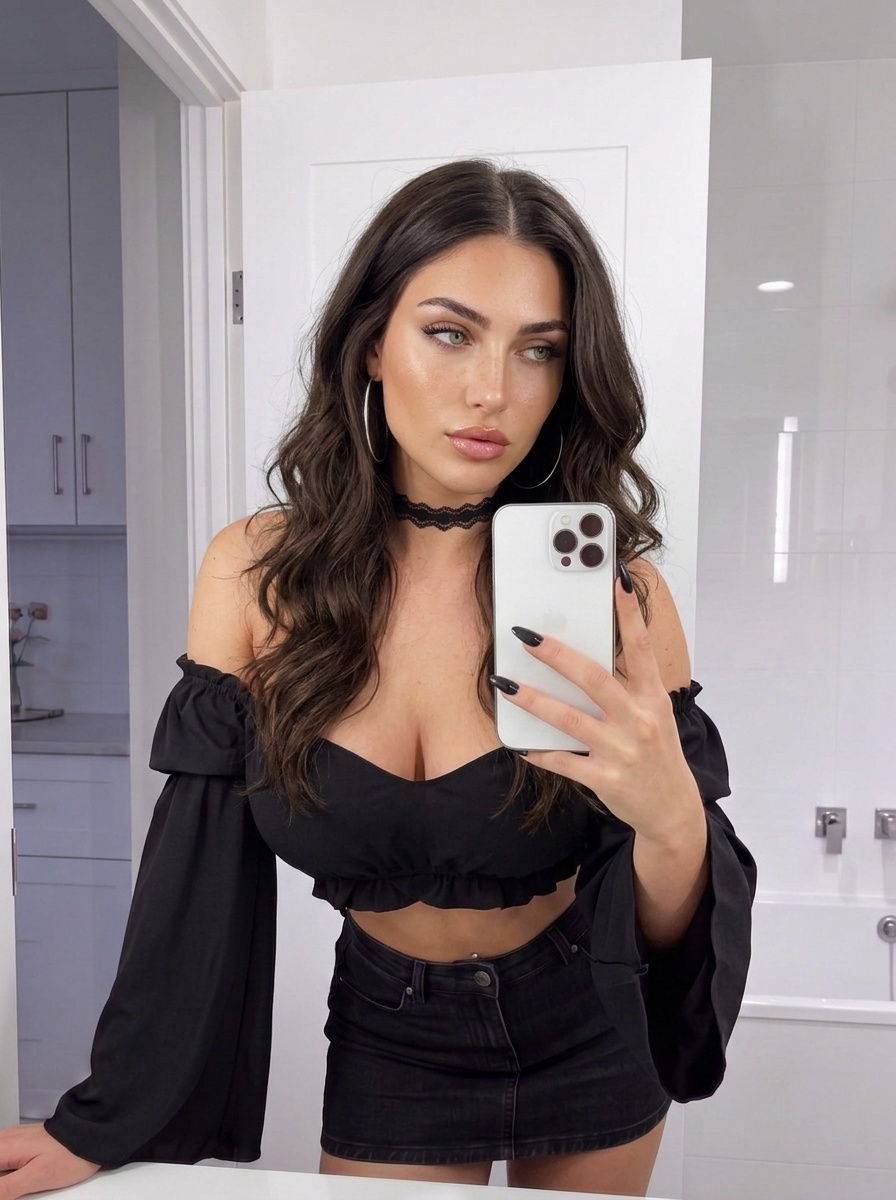Bathroom Mirror Selfie Black Outfit