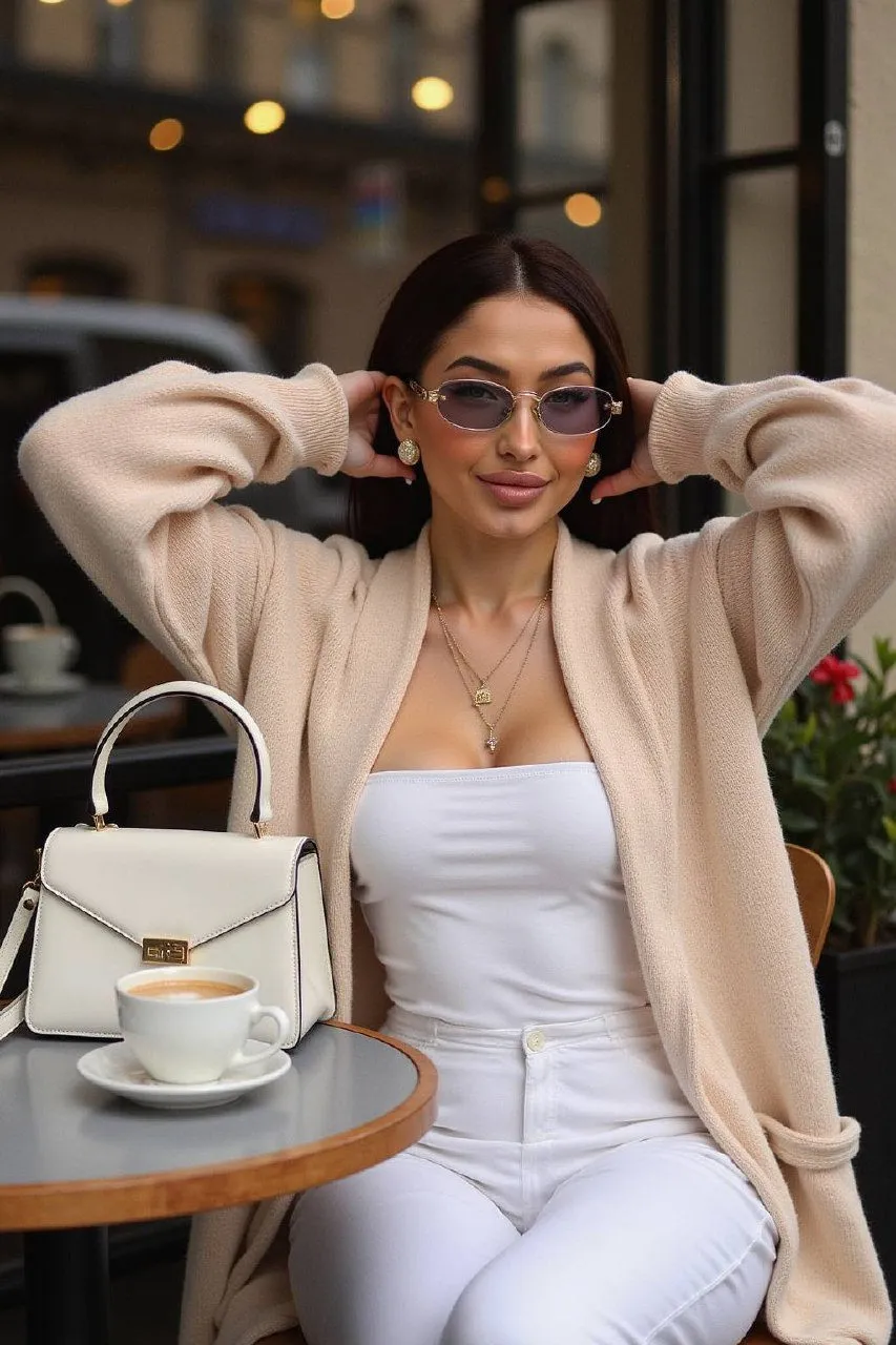 Sunglasses And Necklace At A Cafe
