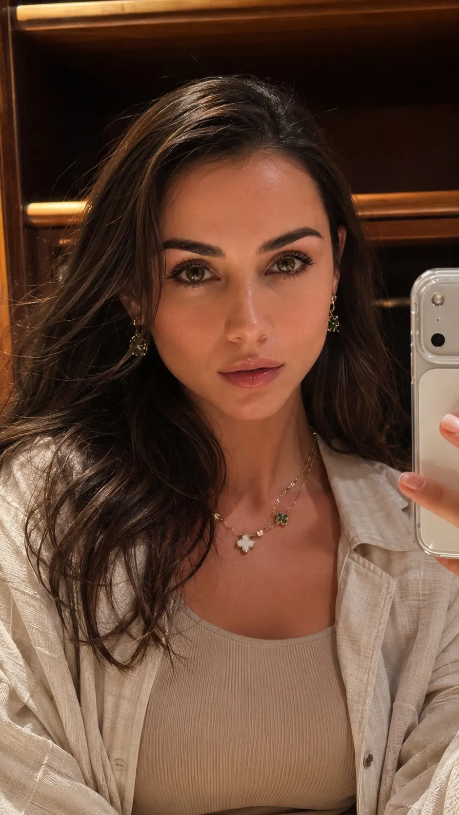 Earrings And Necklace In Tank Top Portrait