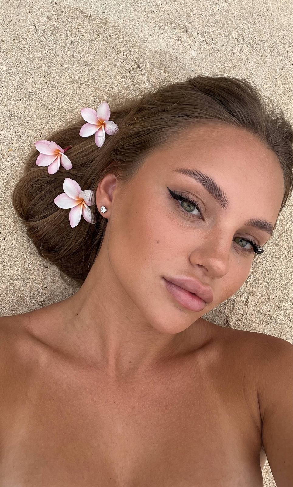 Beach Sand With Tropical Flowers