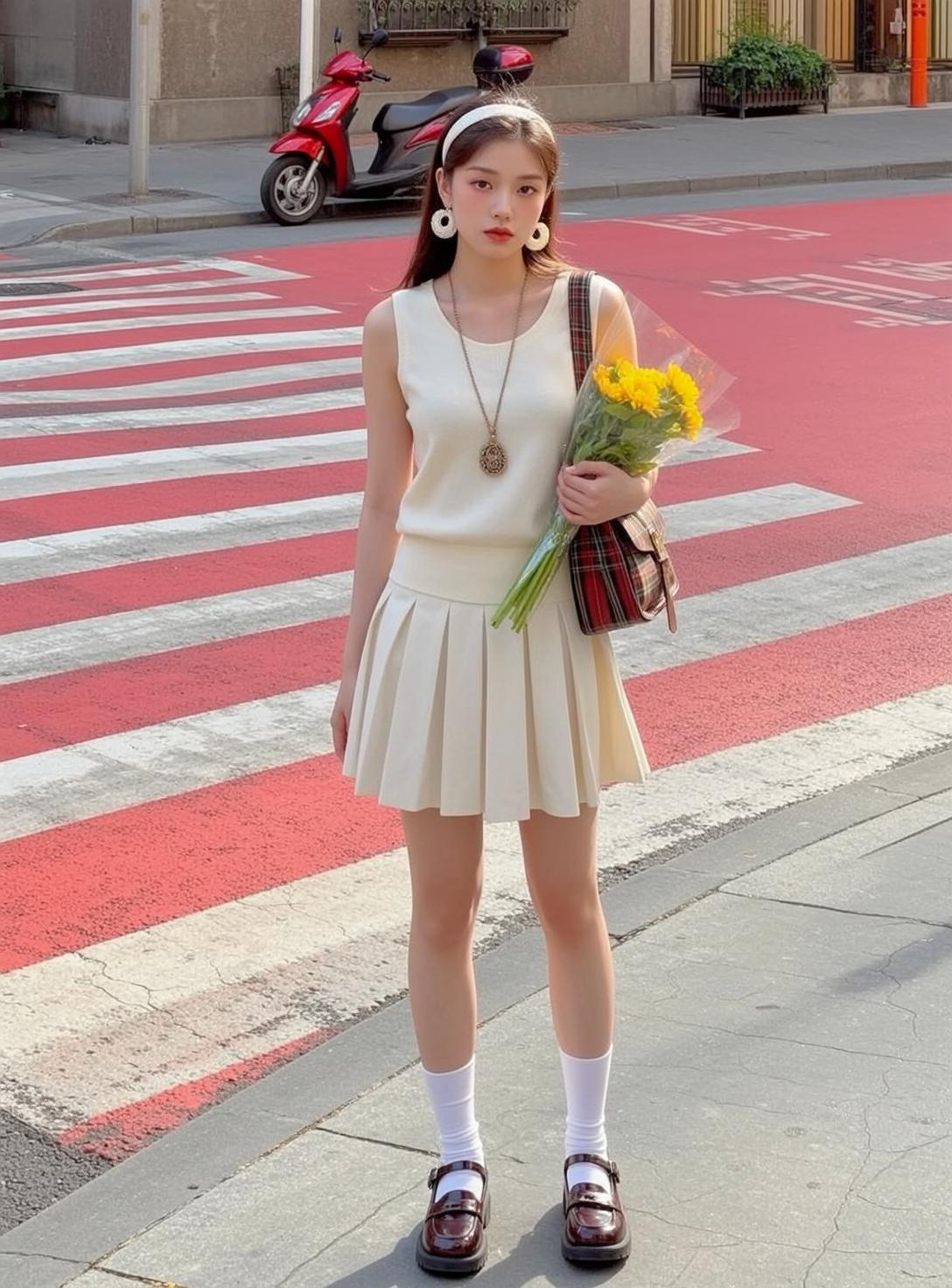 Cream Skirt Yellow Flowers Street