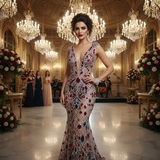 The Heart Grand Ballroom Woman Stands Confidently Her Outfit Shimmering
