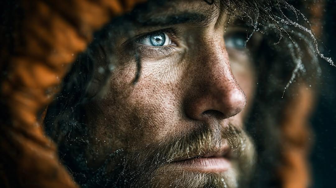 Rugged Man Intense Winter Coat Close Up