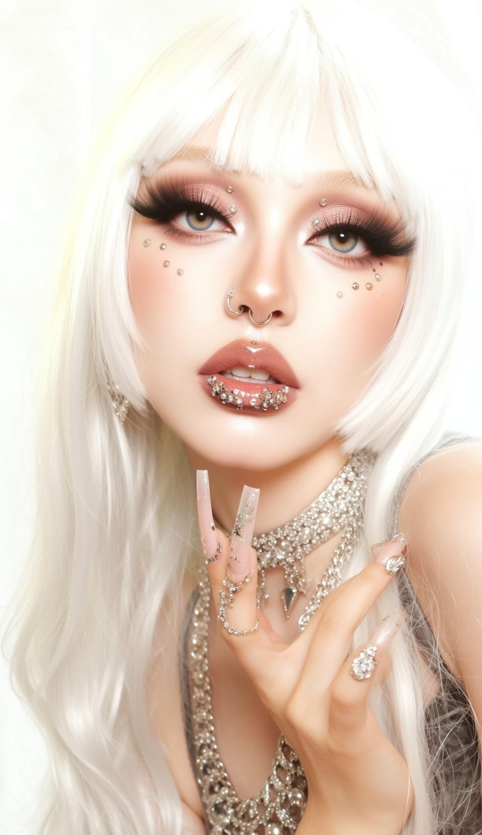 Halloween Makeup Young Long Wavy White Pale