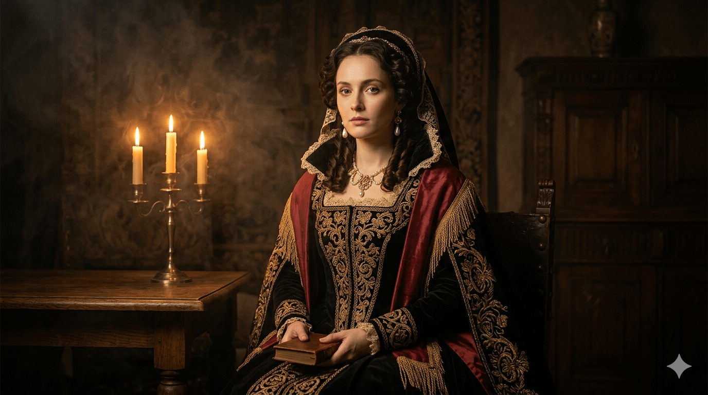 Noblewoman 16th Century Oil Portrait Dimly Lit Room