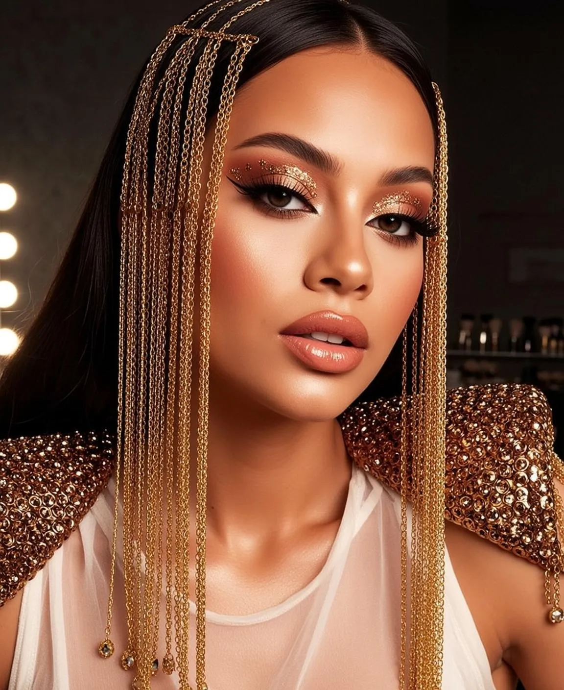 Halloween Makeup Long Dark Straight Tan White