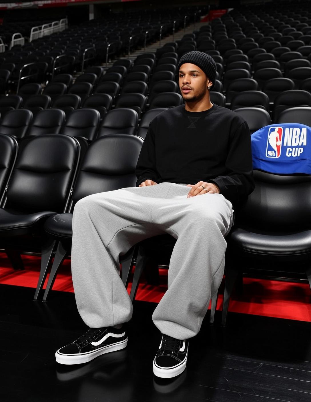 Explore Seated Black Stadium Chair Facing Slightly