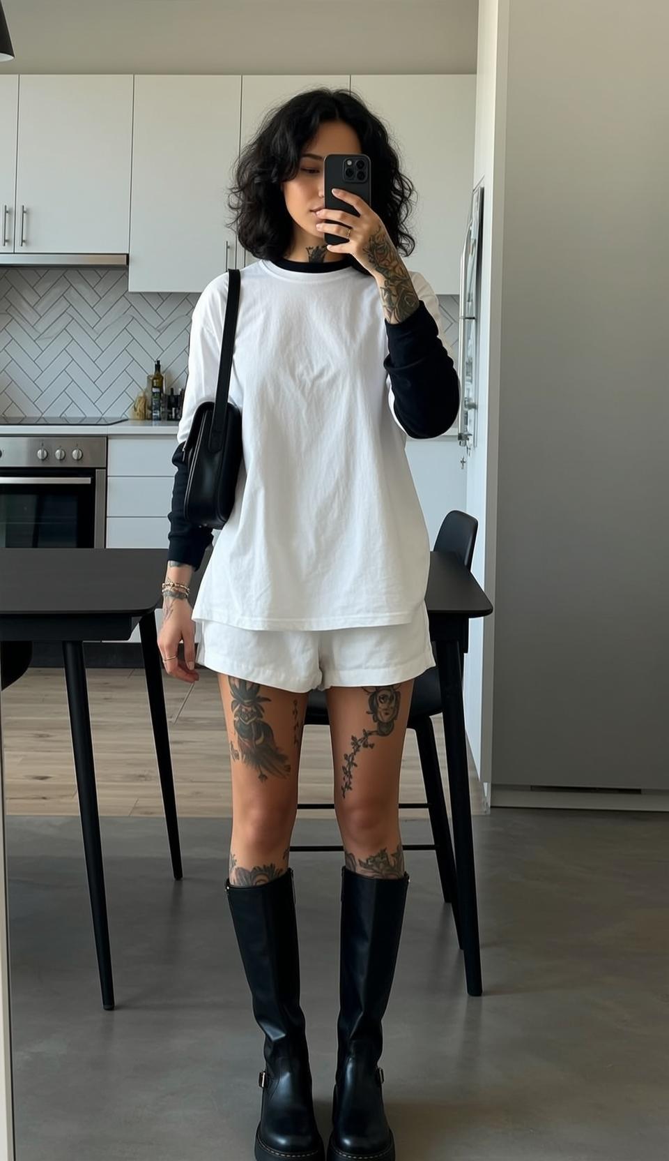 Casual Young Black Wavy Shoulder-length Tan White
