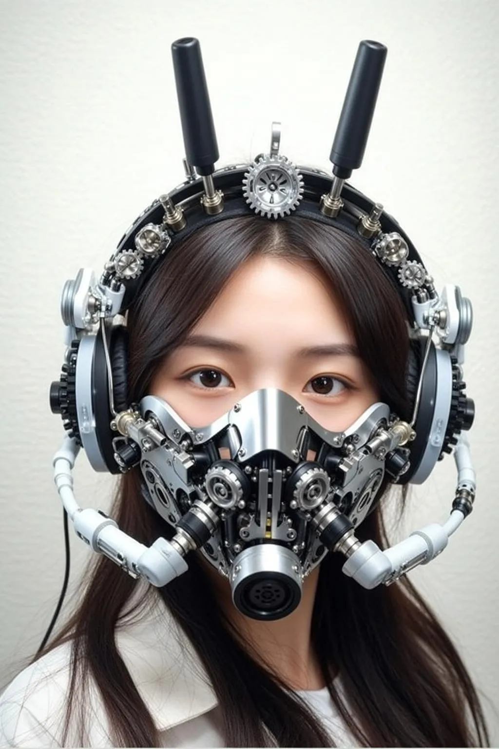 Steampunk Inspired Headphones White Collared Shirt Studio Plain White