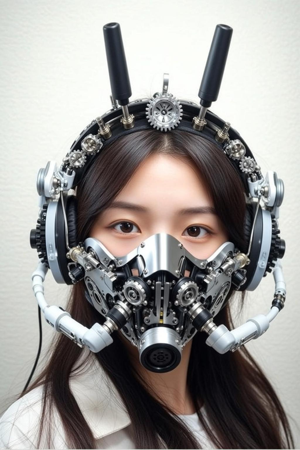 Steampunk Inspired Headphones White Collared Shirt Studio Plain White