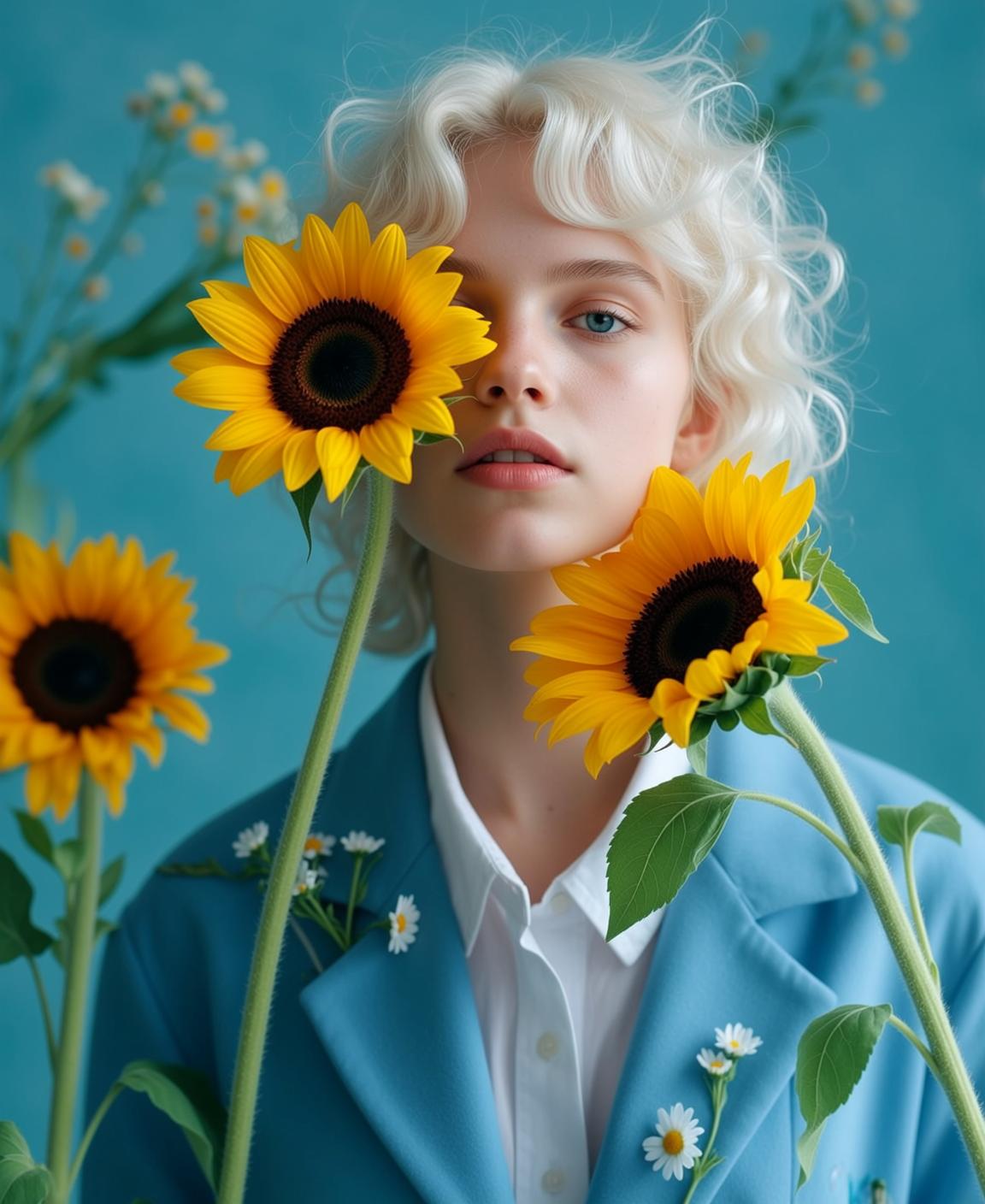 Sunflowers Blue Backdrop Portrait