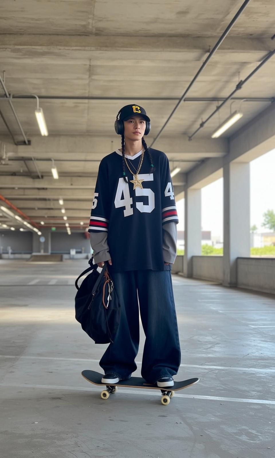 Skateboarder Navy Jersey Gold Star Necklace