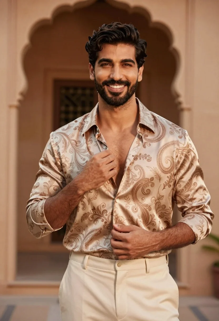 Confident Man With Dark Hair And Beard Smiles Warmly The
