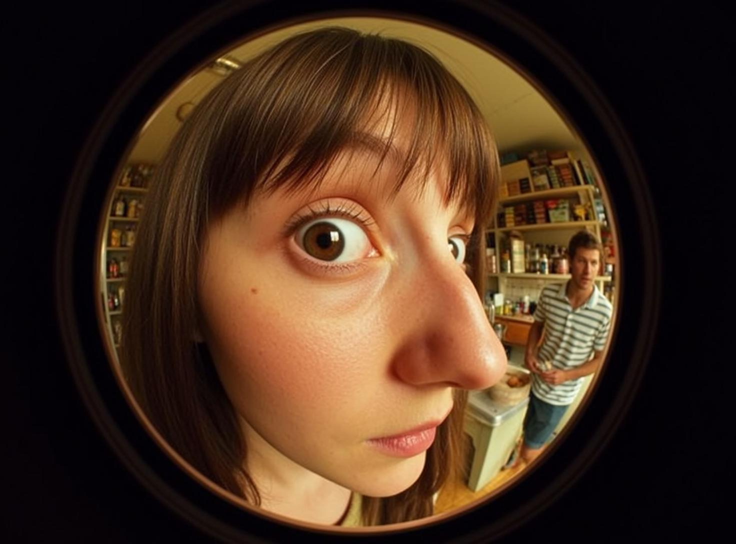 Fisheye Brown Bangs Fair Green T-shirt Looking
