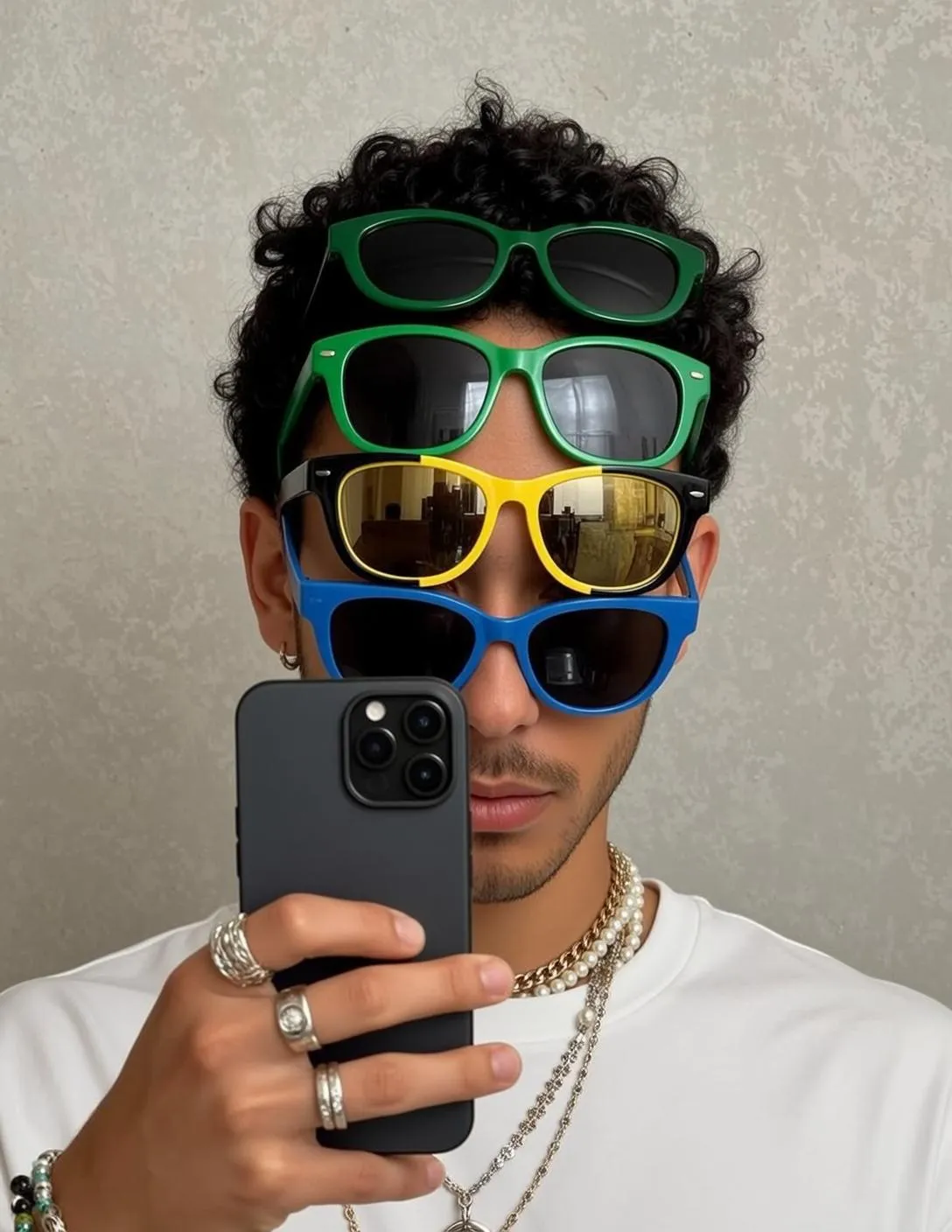 Sunglasses Necklace And Rings In Selfie Portrait