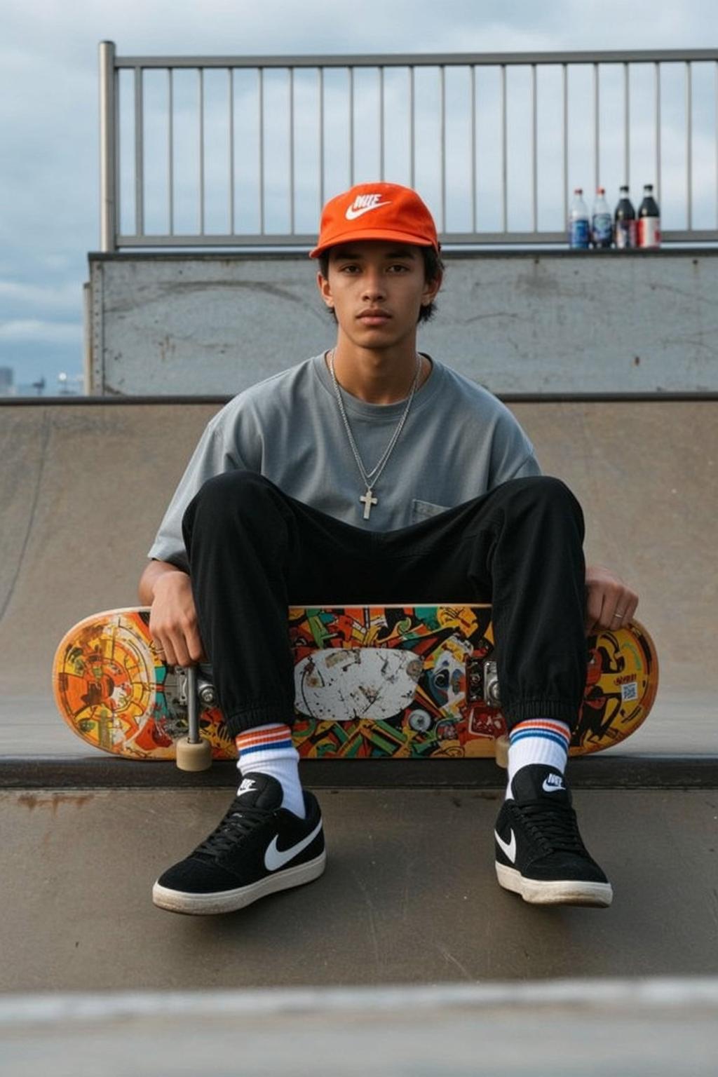 Skateboard Streetwear Sitting Portrait