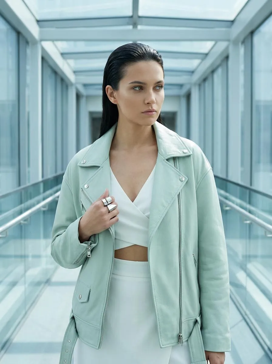 Fashion Editorial Portrait In Bright Glass Corridor