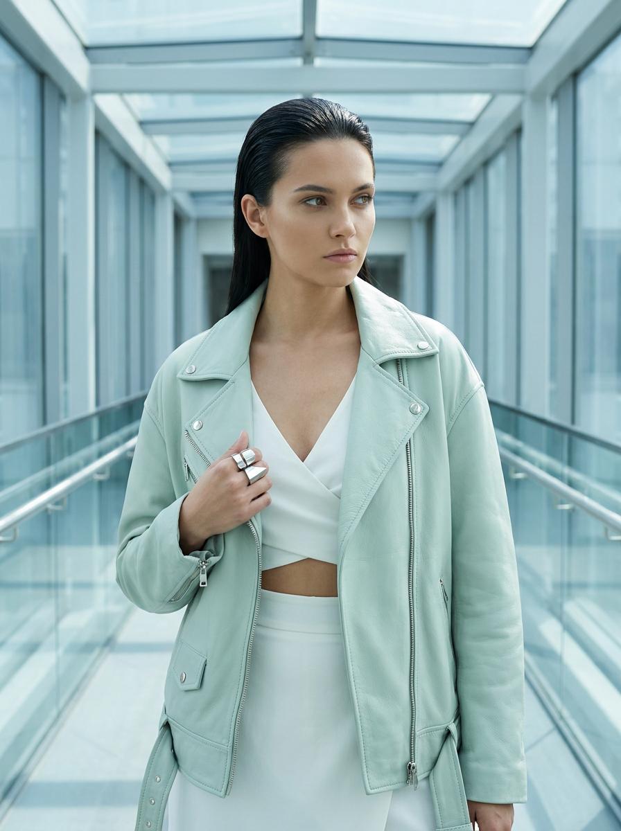 Fashion Editorial Portrait In Bright Glass Corridor