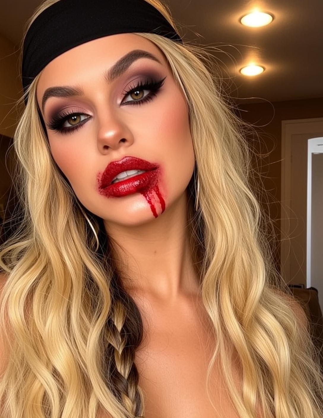 Halloween Makeup Long Blonde Wavy Hair Dark