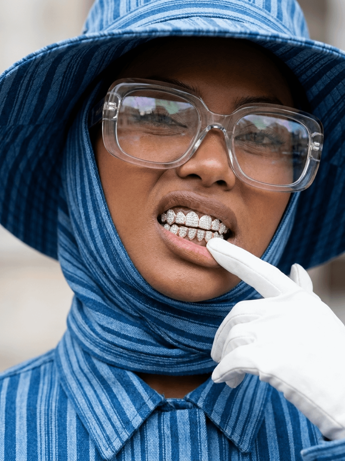 Luxury Fashion Editorial Eccentric Portrait White Glove Grill