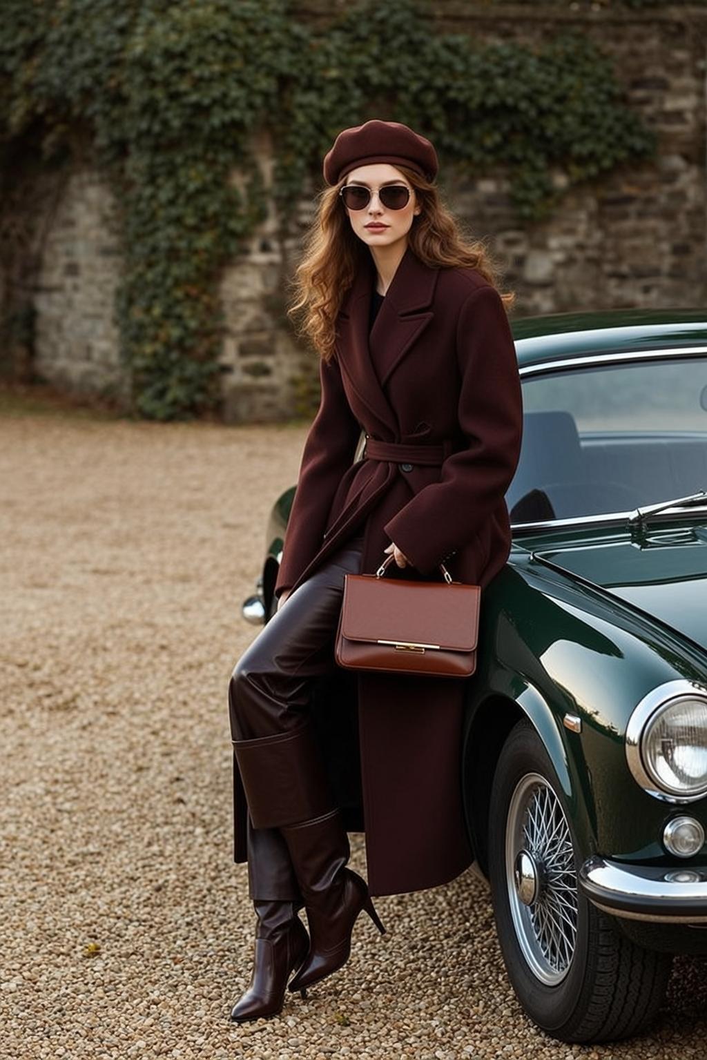 Auburn Hair Woman Vintage Car Cinematic Style