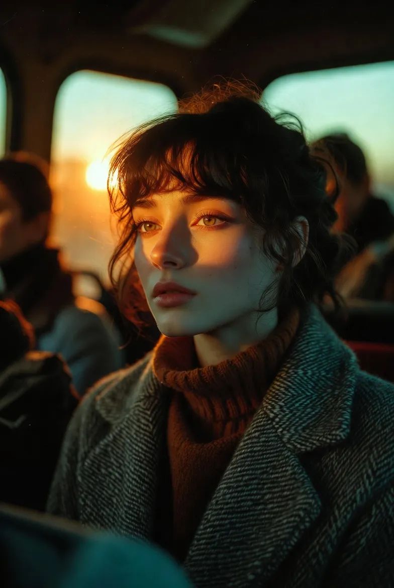 Golden Hour Reflection on a Bus Journey