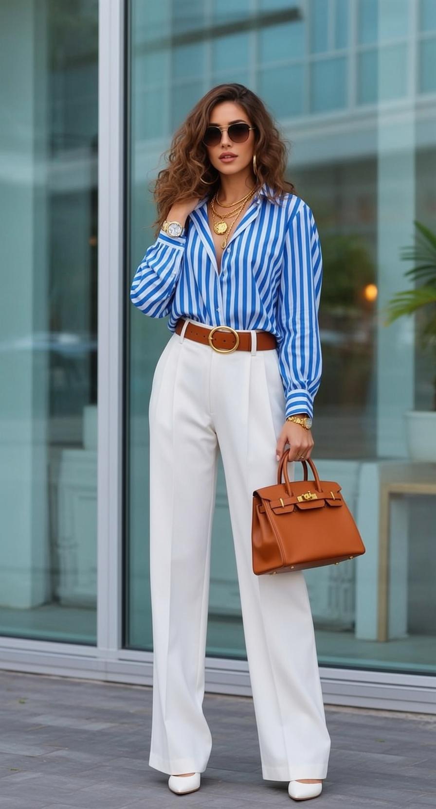 Luxury Long Wavy Brown Light Blue White