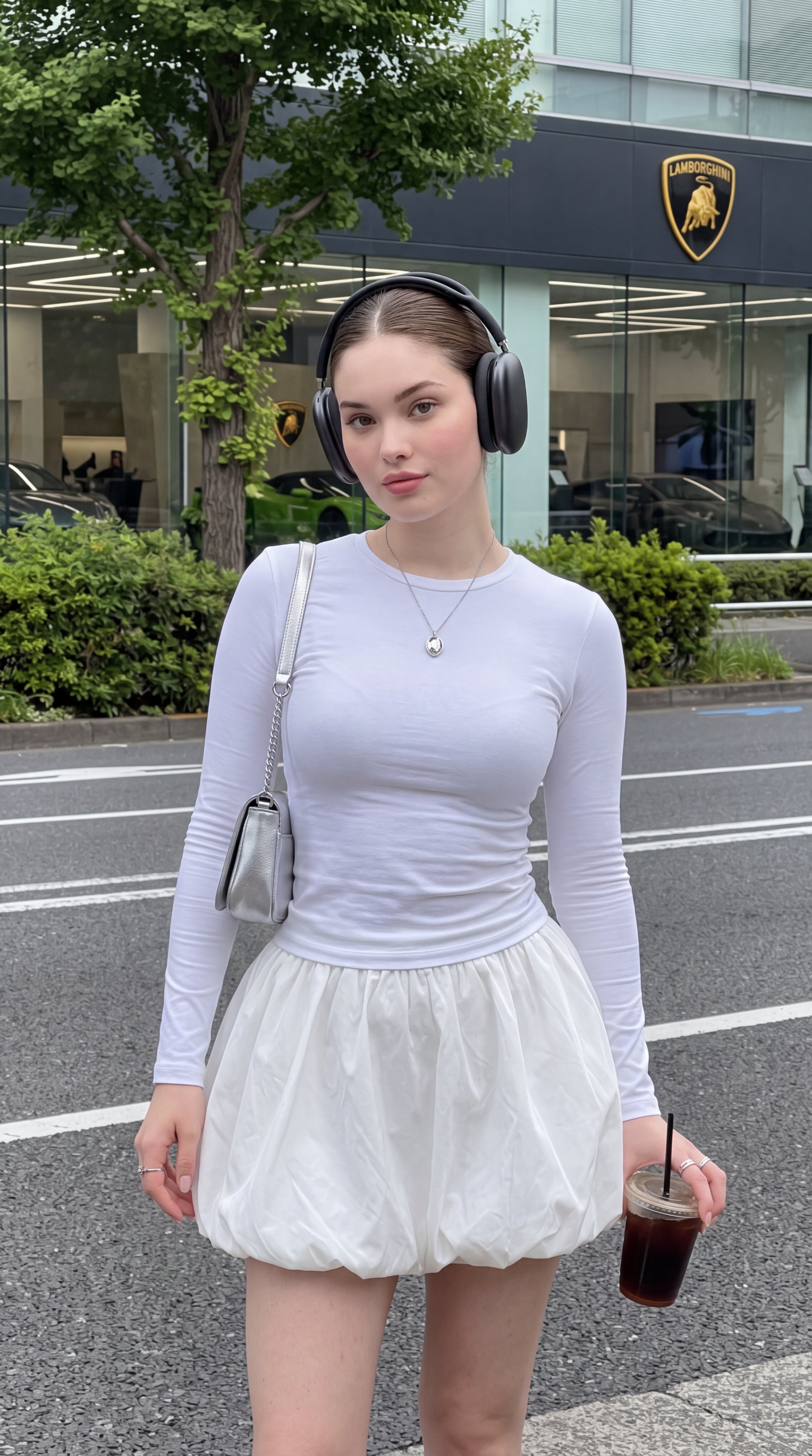 Long Sleeved On Asphalt Street In Front
